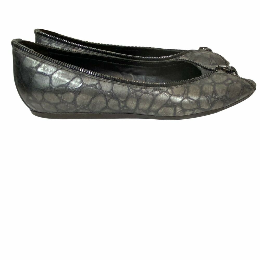 Donald J Pliner Ballet Flats Women's Metallic Gator M095 Pewter Peep Toe 9.5 M